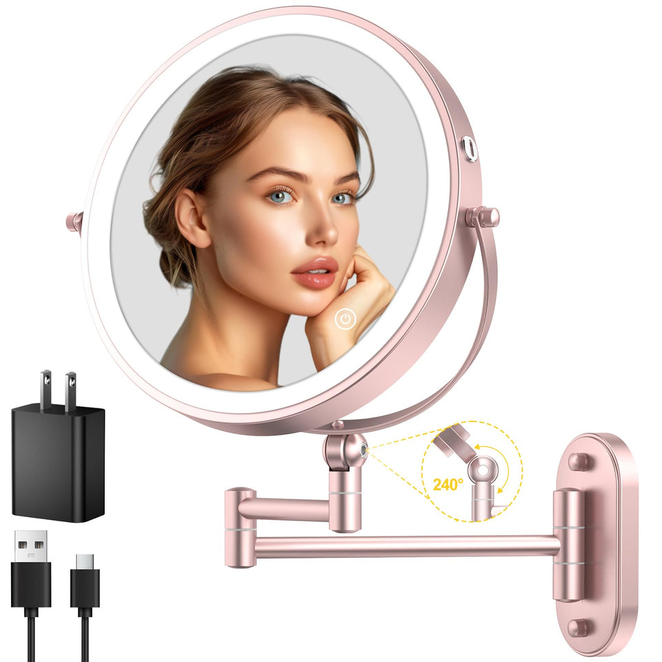 IMIKONA 9-inch wall-mounted lighted makeup mirror front view for precise, even makeup application.