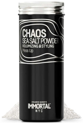 Immortal NYC Chaos sea salt powder jar for natural matte finish and strong hold.