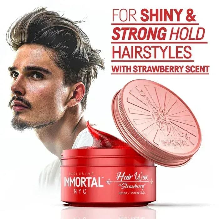 Immortal NYC Strawberry Hair Wax in use for visible texture and control