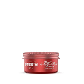 Immortal NYC Strawberry Hair Wax displaying a lustrous, sleek look on styled hair