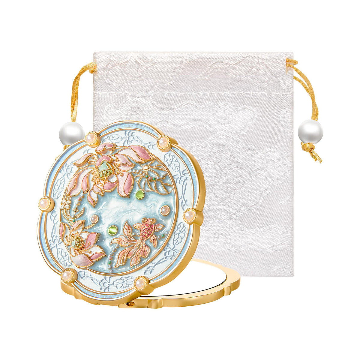 Imperblooms Lotus Bloom compact mirror features lotus design for daily makeup touch-ups