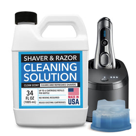 IMPRESA shaver cleaning solution bottle keeps your razor clean and ready