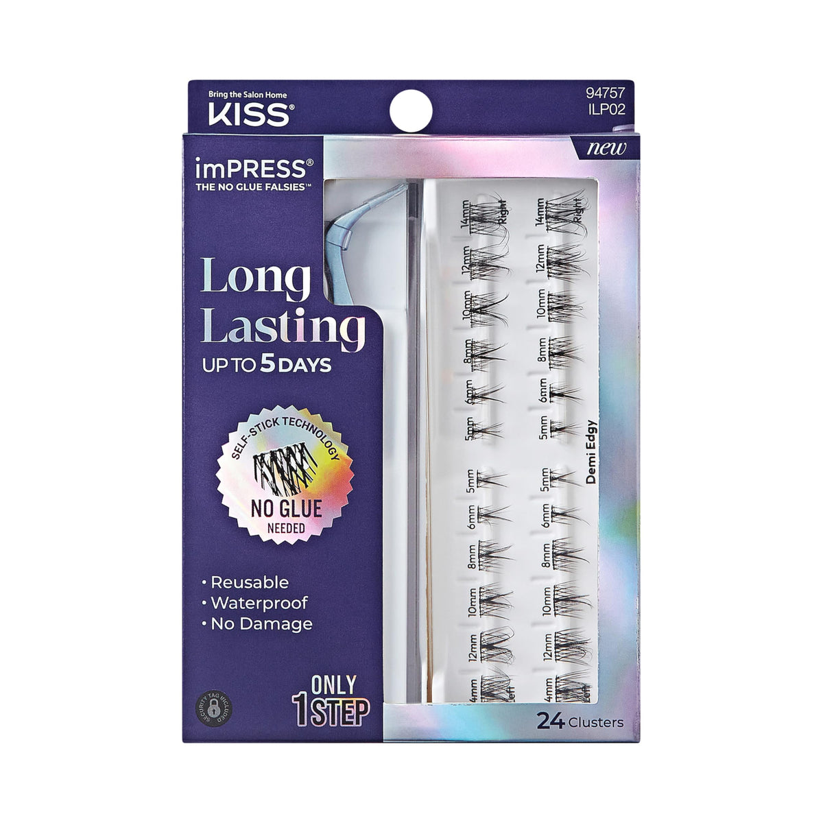 imPRESS Kiss Demi Edgy lash clusters in multiple lengths for natural, long-lasting lift.