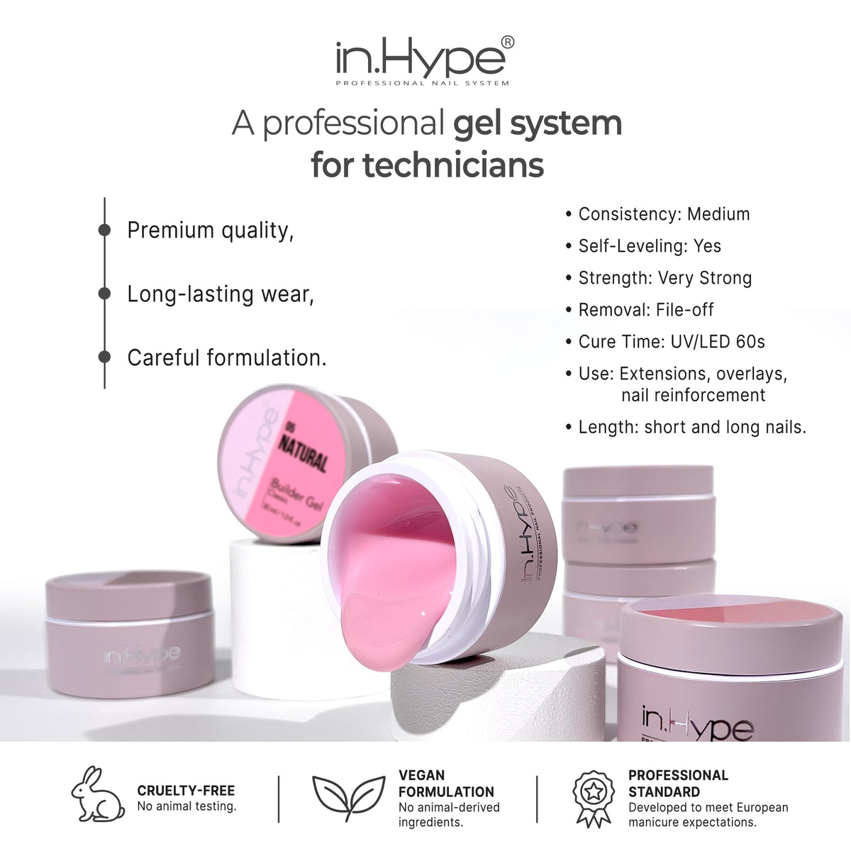 IN.HYPE camouflage gel swatches showing self-leveling texture for smooth overlays