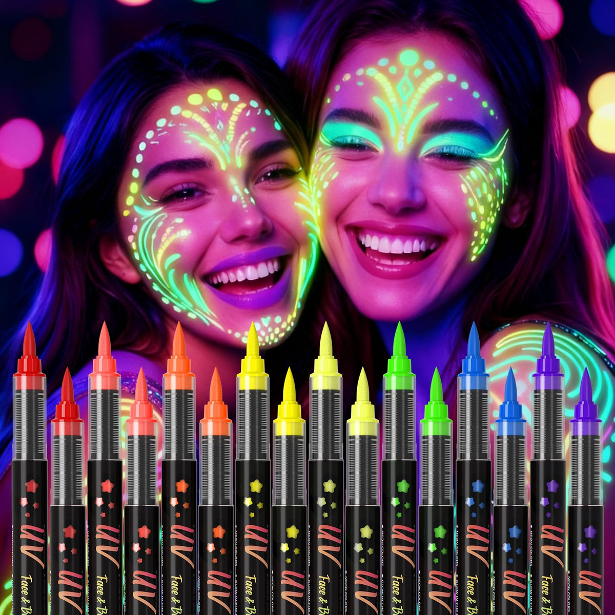 INAFKDPONR 16-color luminous body painting for vibrant UV glow.