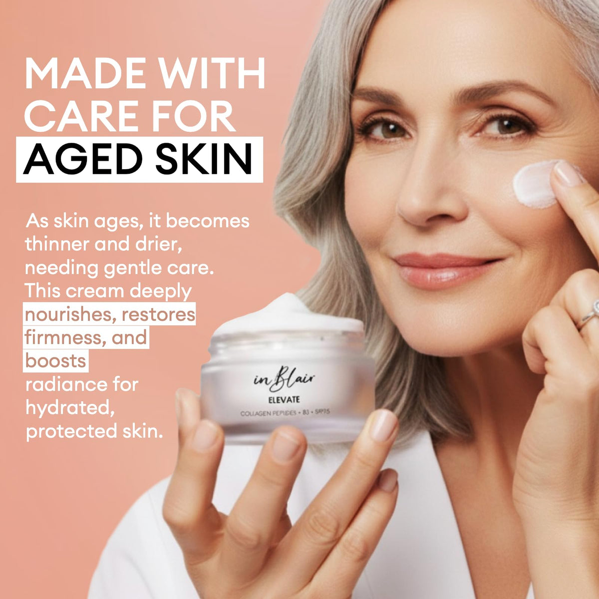 Inblair Elevate Cream bottle dispensing demonstrates easy daily SPF protection.