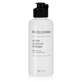INCELLDERM Active Clean-Up Powder in a jar showing gentle exfoliation for smoother skin