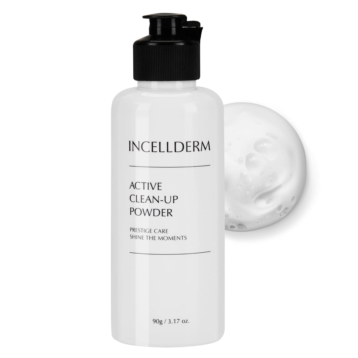 INCELLDERM powder dissolving into foam for a thorough cleanse