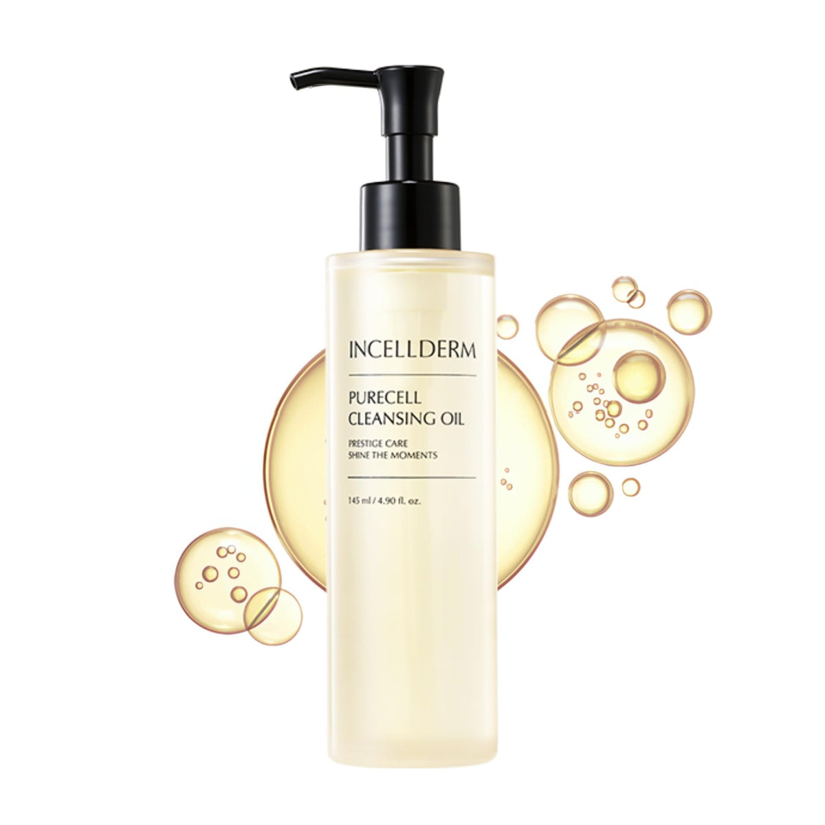 INCELLDERM PureCell Cleansing Oil bottle pouring for gentle makeup removal