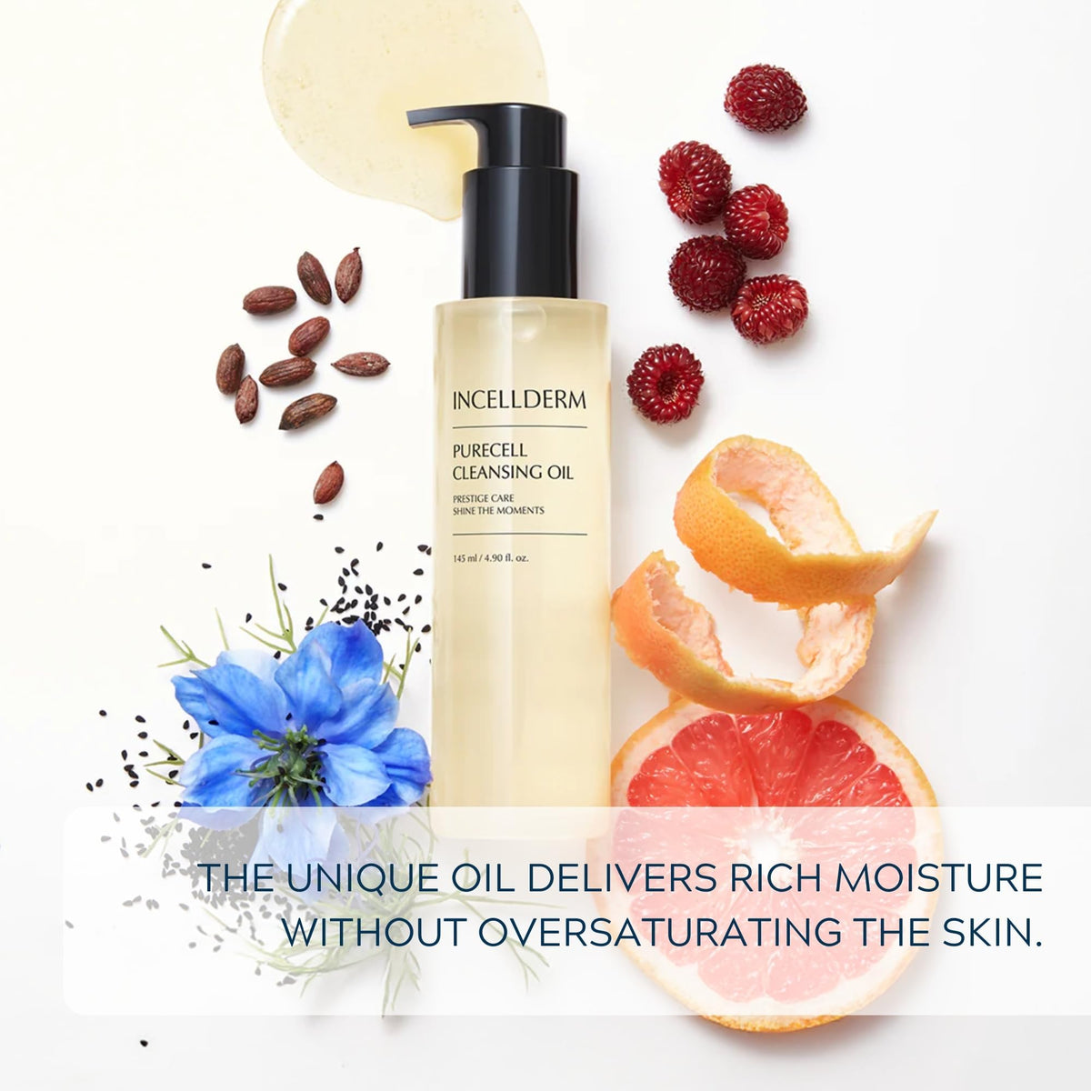 INCELLDERM PureCell Cleansing Oil bottle with pump for easy, mess-free cleansing