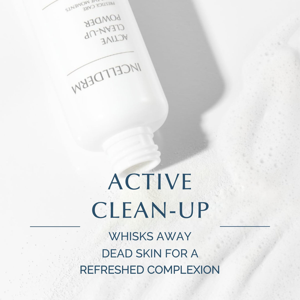 INCELLDERM Radiansome Clean-Up Powder bottle with gentle exfoliating cleanser