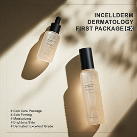 INCELLDERM Riman Serum EX drops on skin for radiant, even tone.