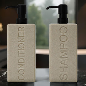 Indecor Home gray finish dispenser blends with contemporary bathroom decor.
