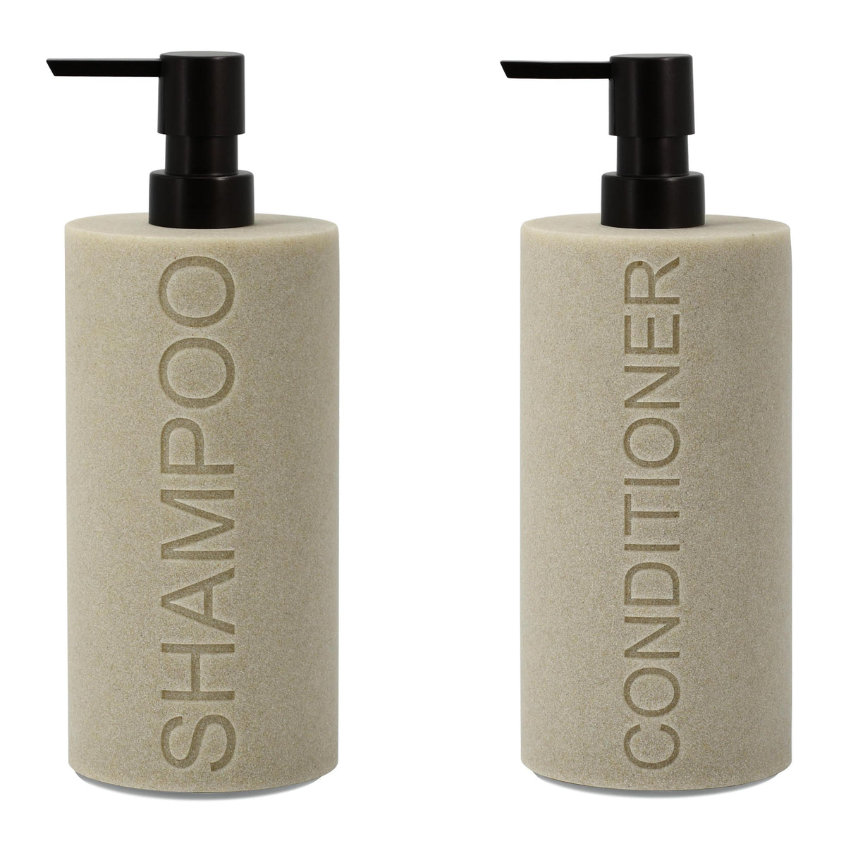 Indecor Home resin dispenser set with matte pump top, stylish and moisture-resistant.