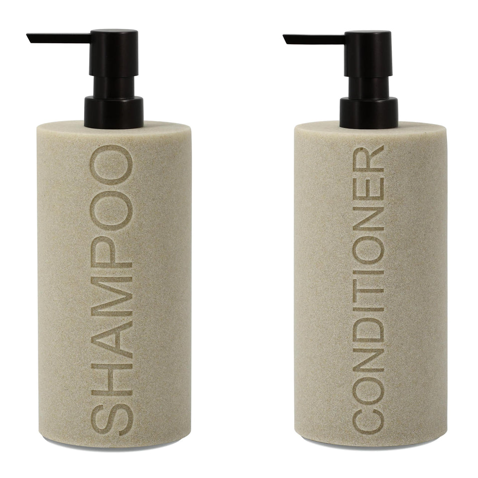 Indecor Home resin dispenser set with matte pump top, stylish and moisture-resistant.