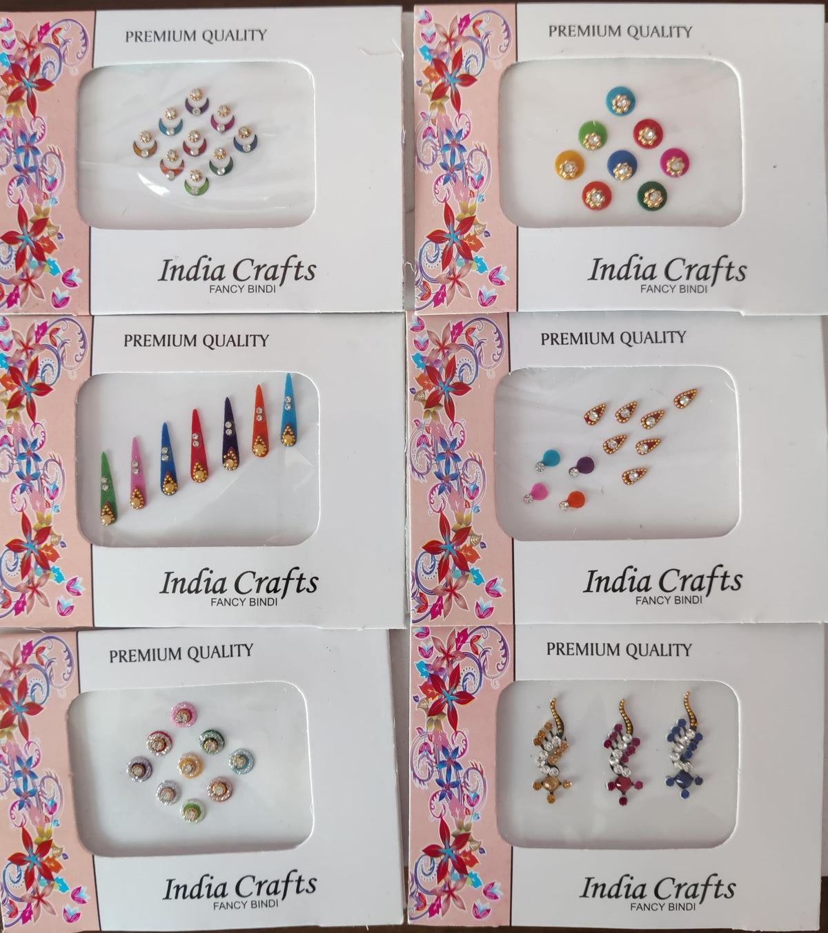 India Crafts multicolored design bindis pack: varied patterns for outfits