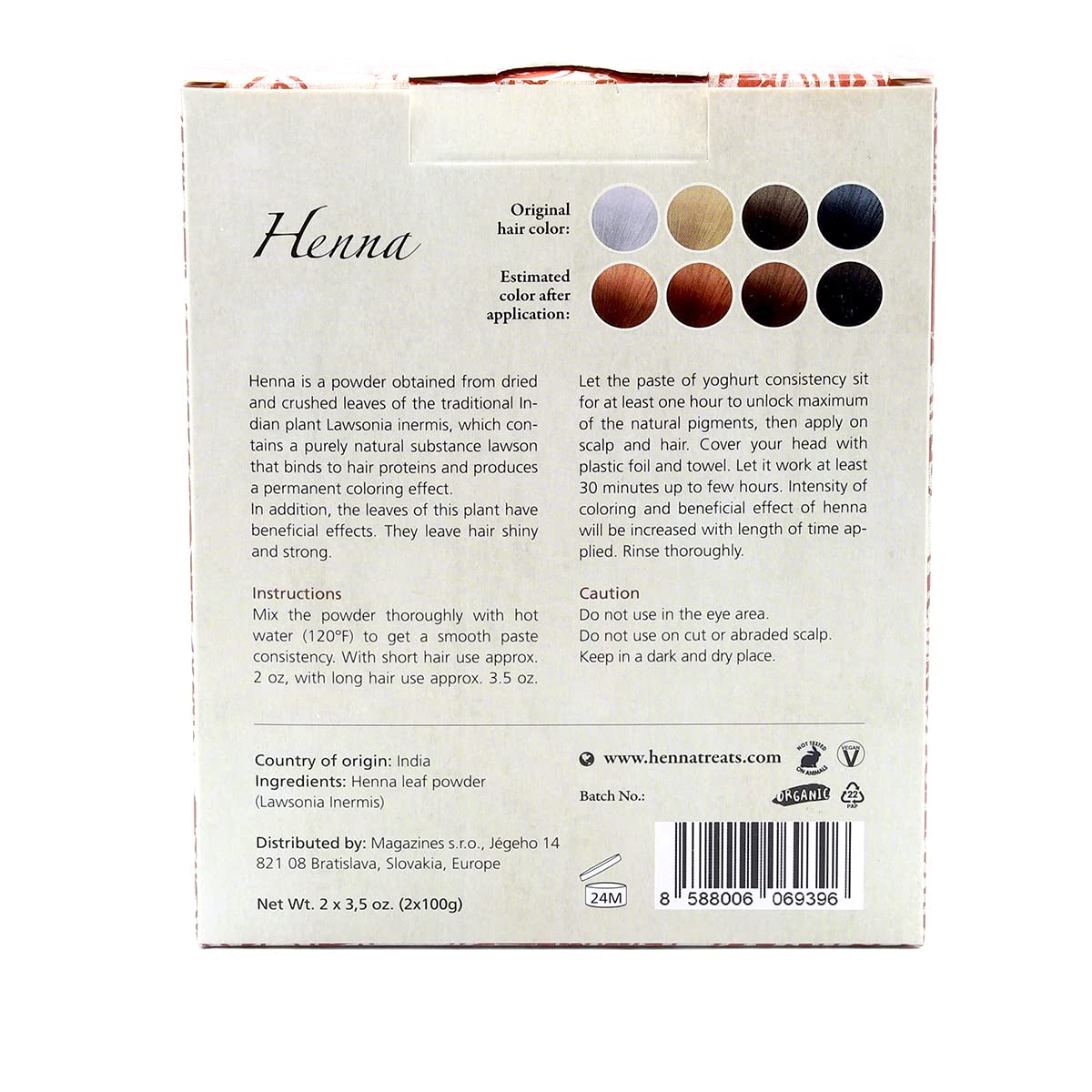 INDIAN NATURAL HAIR CARE henna powder red hair dye swatches copper shade preview