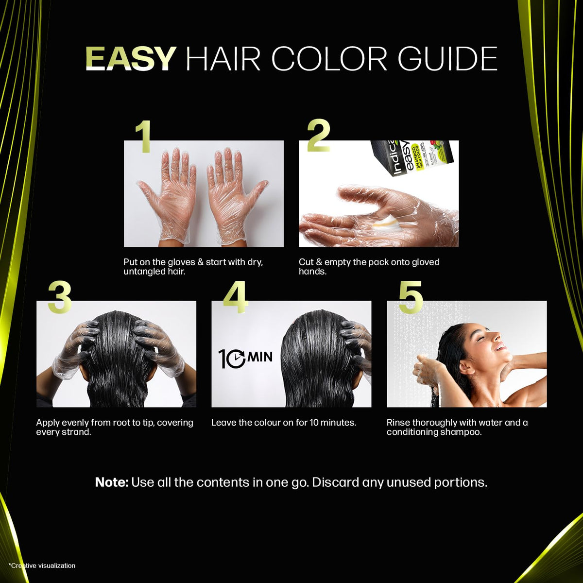 Indica Easy Shampoo gloves in use for mess-free colour application