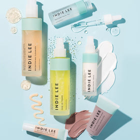 Indie Lee Brightening Cream morning routine setup image.