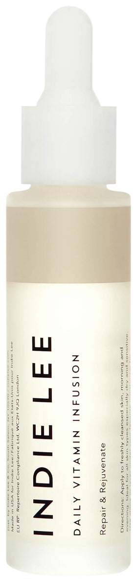 Indie Lee Daily Vitamin Infusion bottle closeup for daily hydration.