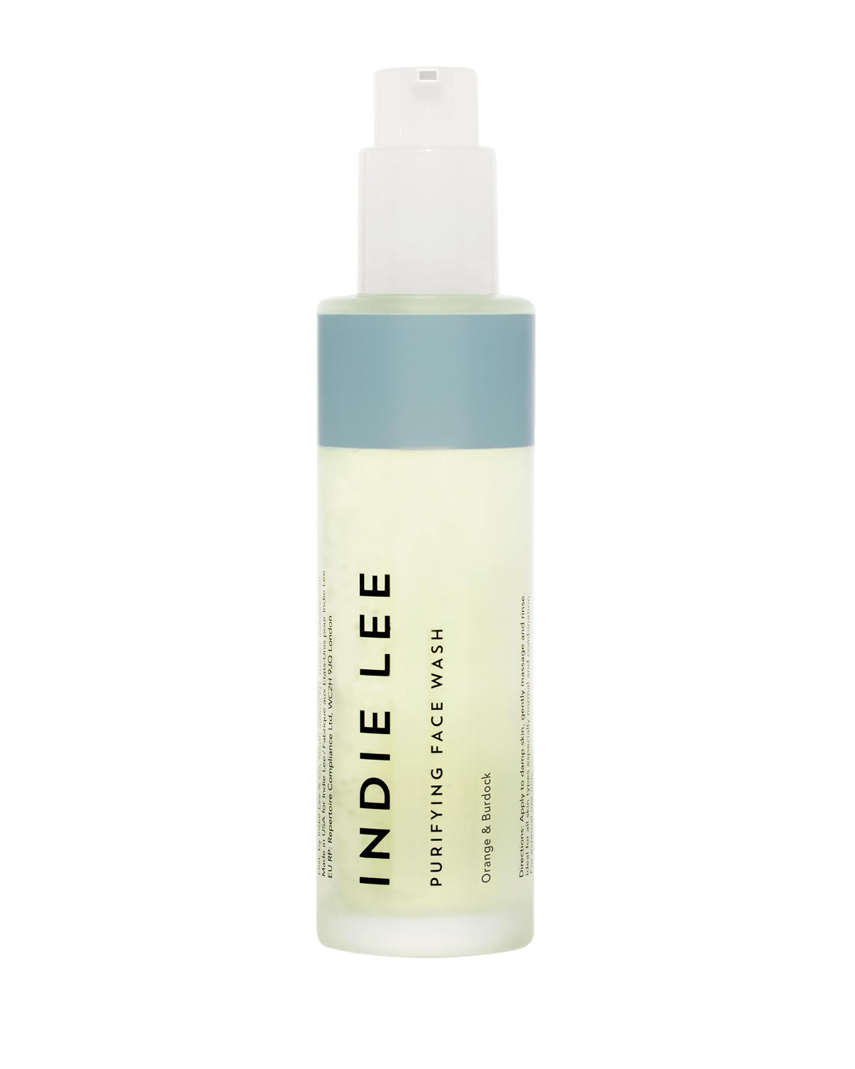 Indie Lee Purifying Face Wash bottle pour for daily cleansing and makeup removal.