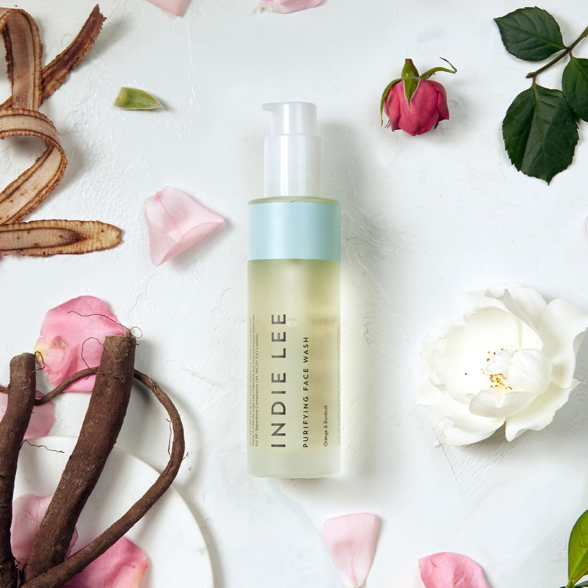 Indie Lee Purifying Face Wash foaming lather delivers a fresh cleanse.