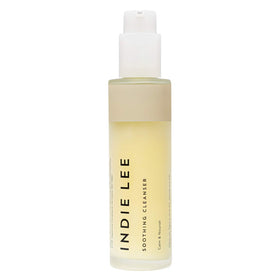 Indie Lee Soothing Facial Cleanser bottle shown for gentle makeup removal and hydration.