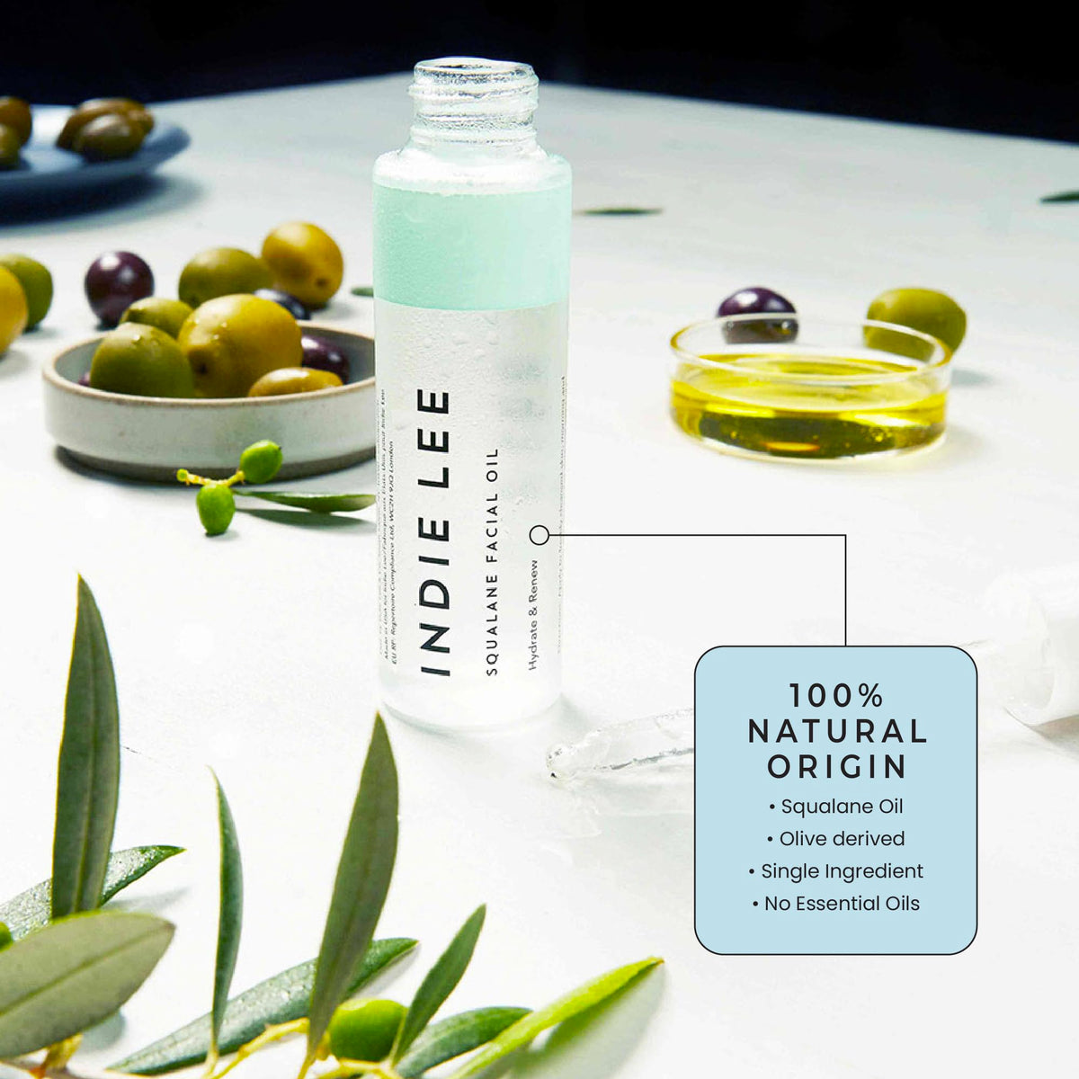 Indie Lee Squalane Oil dropper for precise daily moisturization and easy usage.