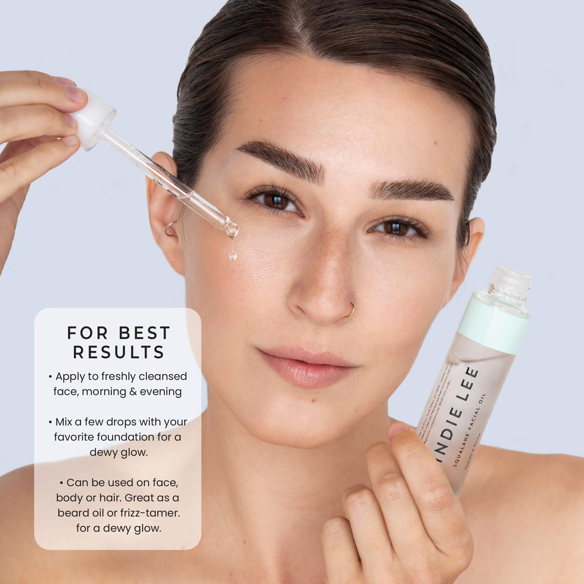 Indie Lee Squalane Oil in routine for twice-daily nourishment and simplicity.