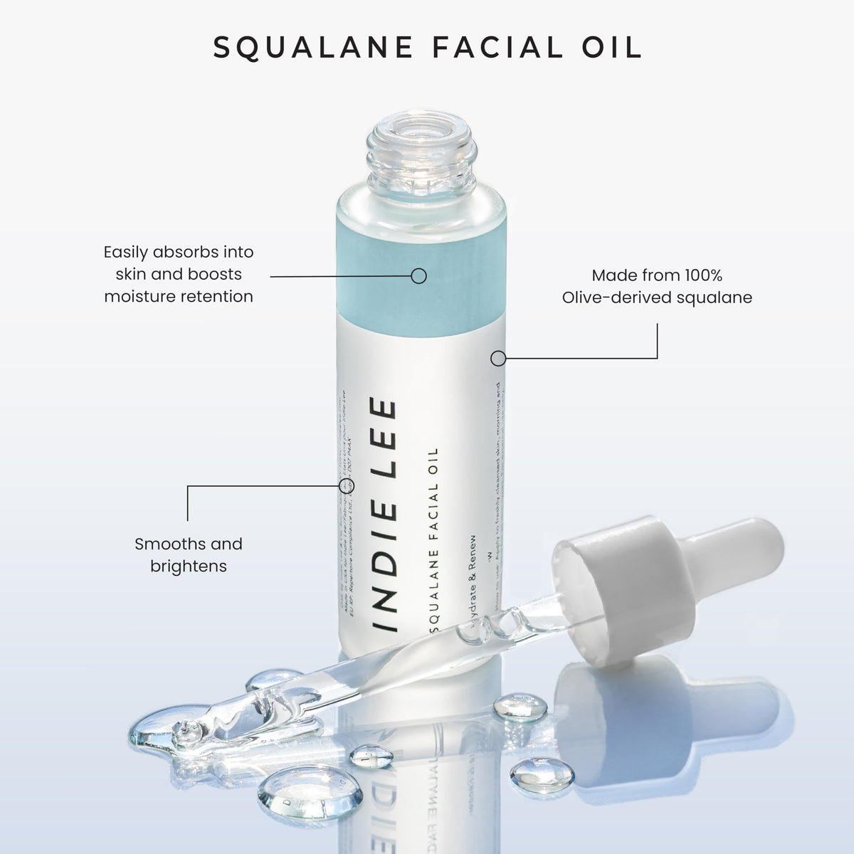 Indie Lee Squalane Oil on hand shows a silky, quick-absorb finish.