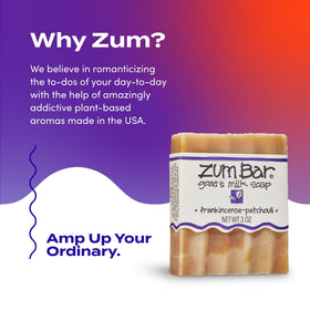 Indigo Wild Zum Goat Milk Soap Bar fragrance highlights frankincense and patchouli.