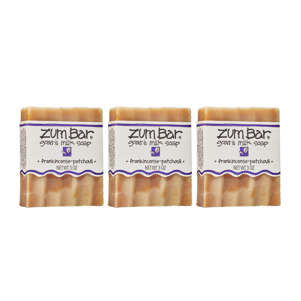 Indigo Wild Zum Goat Milk Soap Bar with frankincense-patchouli scent for daily cleansing.
