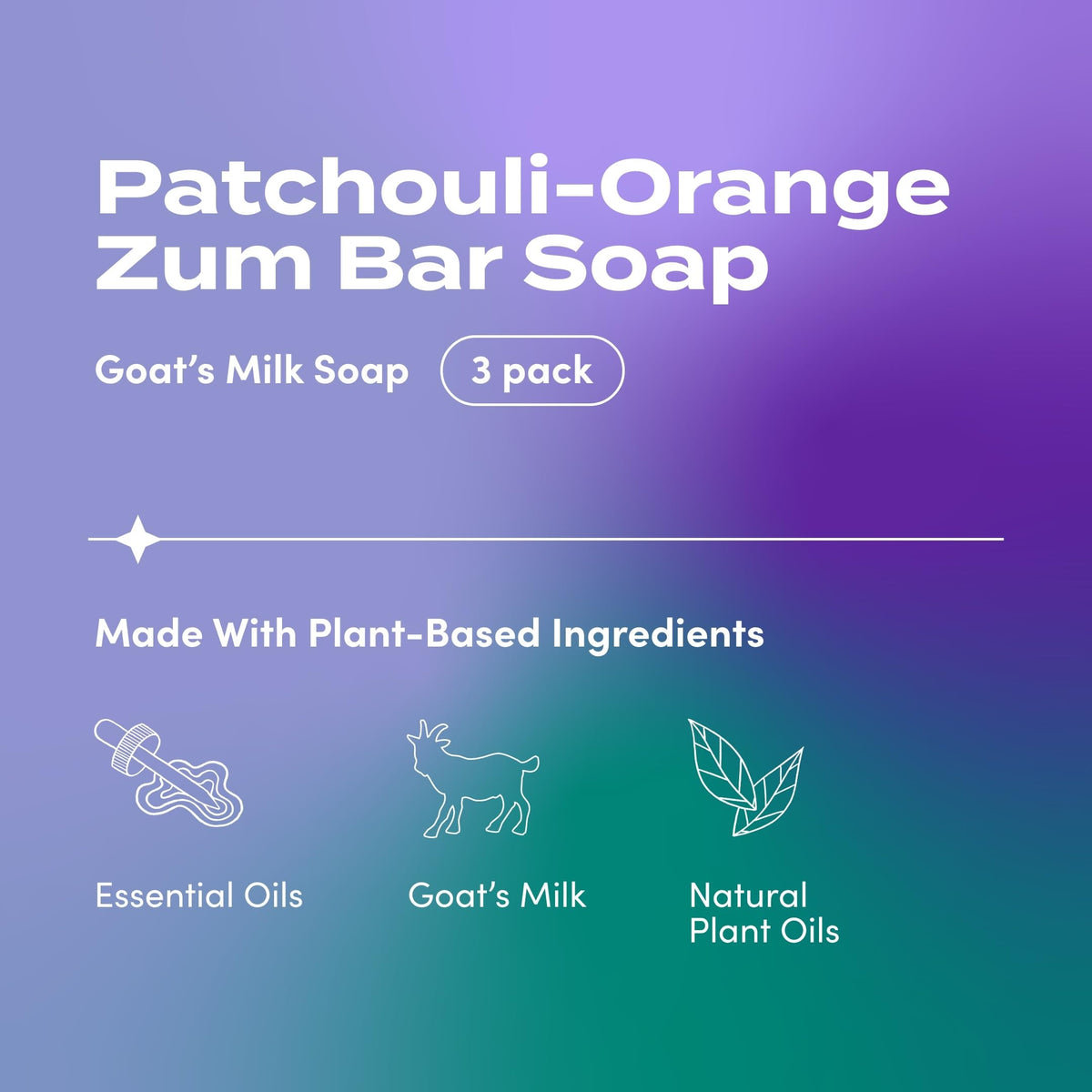 Closeup of ingredients in Indigo Wild Zum Goat Milk Soap Bar Patchouli Orange
