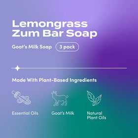 Indigo Wild Zum Goat's Milk Soap Lemongrass ingredients closeup shows natural oils and nutrients.