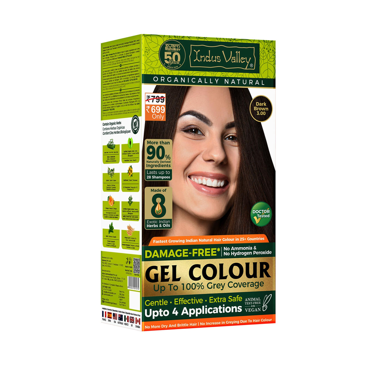 Indus Valley Dark Brown 3.0 dye tube, ammonia-free color without bleach.