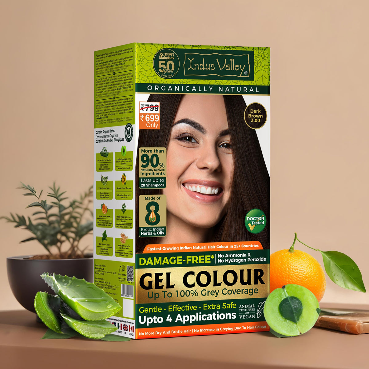 Indus Valley dermatologist-recommended label supports safe hair coloring.