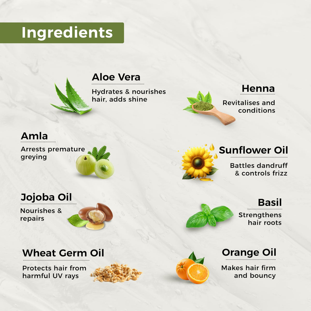 Indus Valley herb-infused formula emphasizes eight nourishing herbs for hair care.