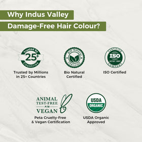 INDUS VALLEY herbal infusion imagery suggests nourishing color care