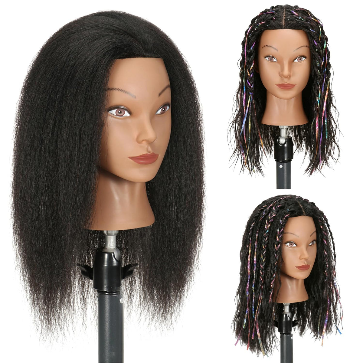 Ineffable 16inch mannequin head with hair for braiding practice and cosmetology training.