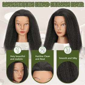 Ineffable mannequin head featuring real hair with a soft, realistic texture.