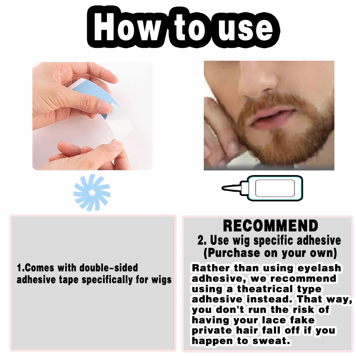 INFTOYCO beard with double-sided tape enables easy, mess-free application