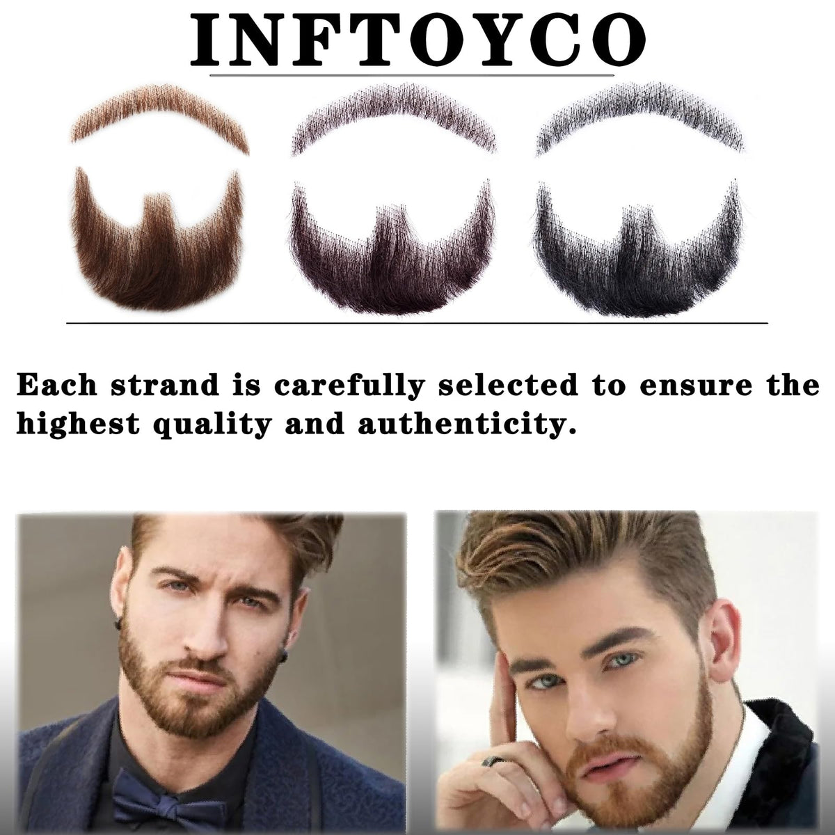 INFTOYCO fake mustache with adhesive attachment for quick, secure wear