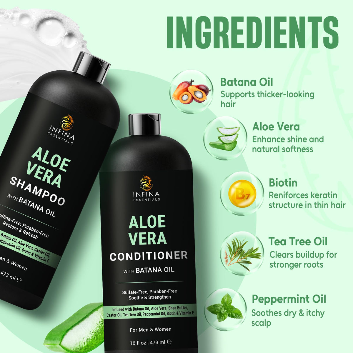 Infina Essentials Aloe Vera Shampoo lather photo showing gentle cleansing