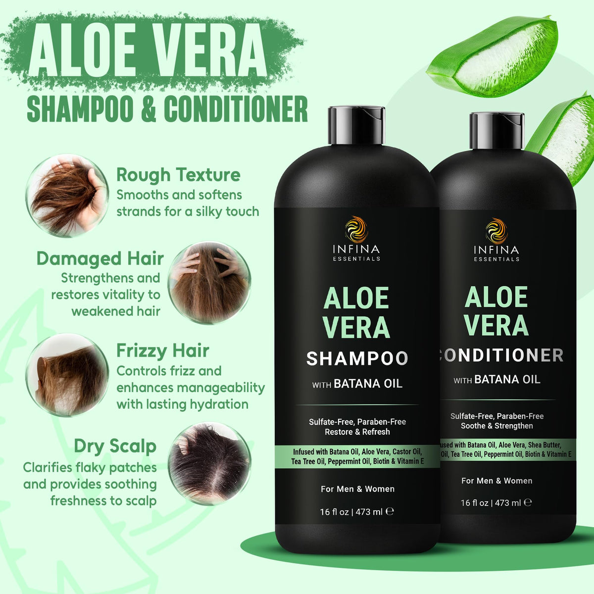 Infina Essentials Aloe Vera Conditioner tube promoting smoother, easier detangling