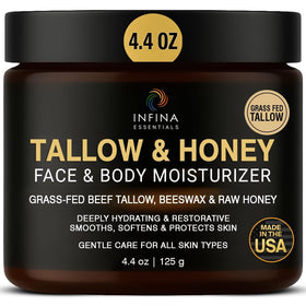 INFINA ESSENTIALS Beef Tallow Face Cream jar demonstrates rich hydration for dry skin