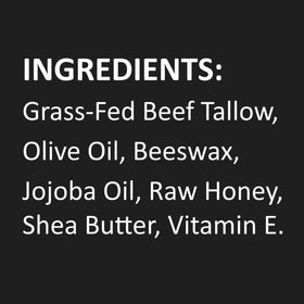 Ingredient panel of INFINA ESSENTIALS beef tallow shows raw honey and wax