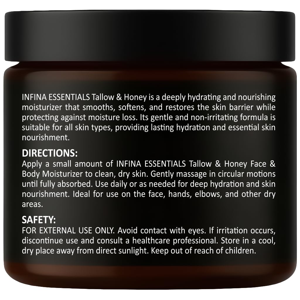 Brand-focused packaging image for INFINA ESSENTIALS beef tallow moisturizer