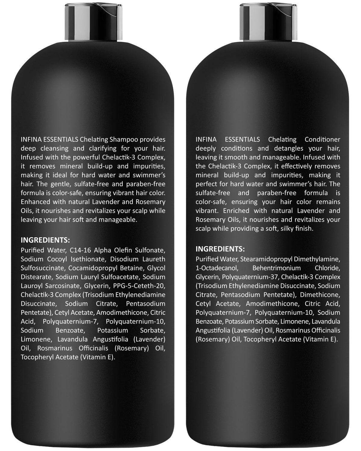 Infina Essentials Pool Water Friendly formula image signals suitability for swimmers and hard-water zones.