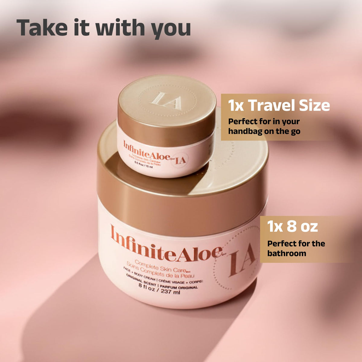 InfiniteAloe texture closeup reveals creamy, fast absorbing hydration for busy days.
