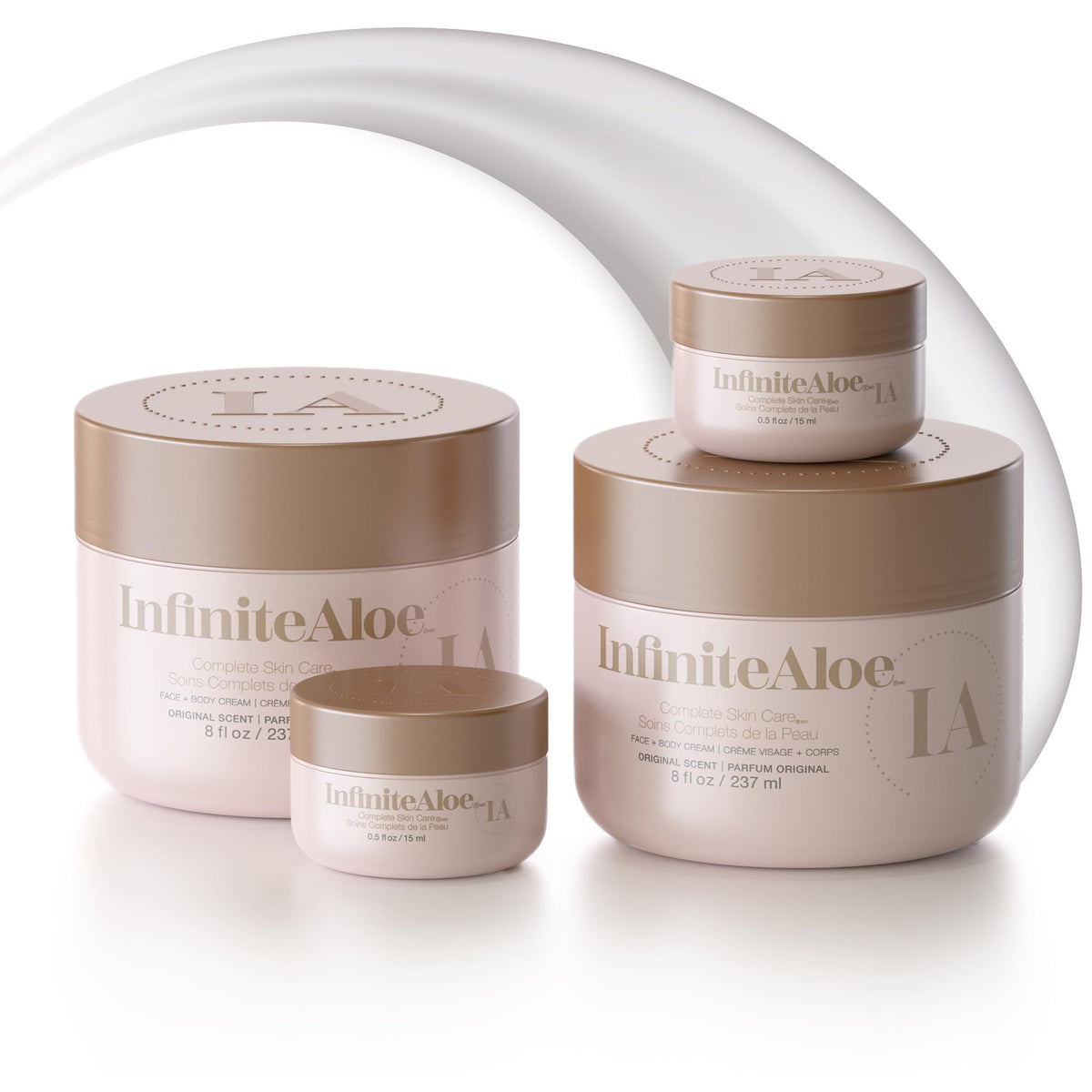 InfiniteAloe Complete Skin Care 8oz jar offers deep hydration for all skin types.